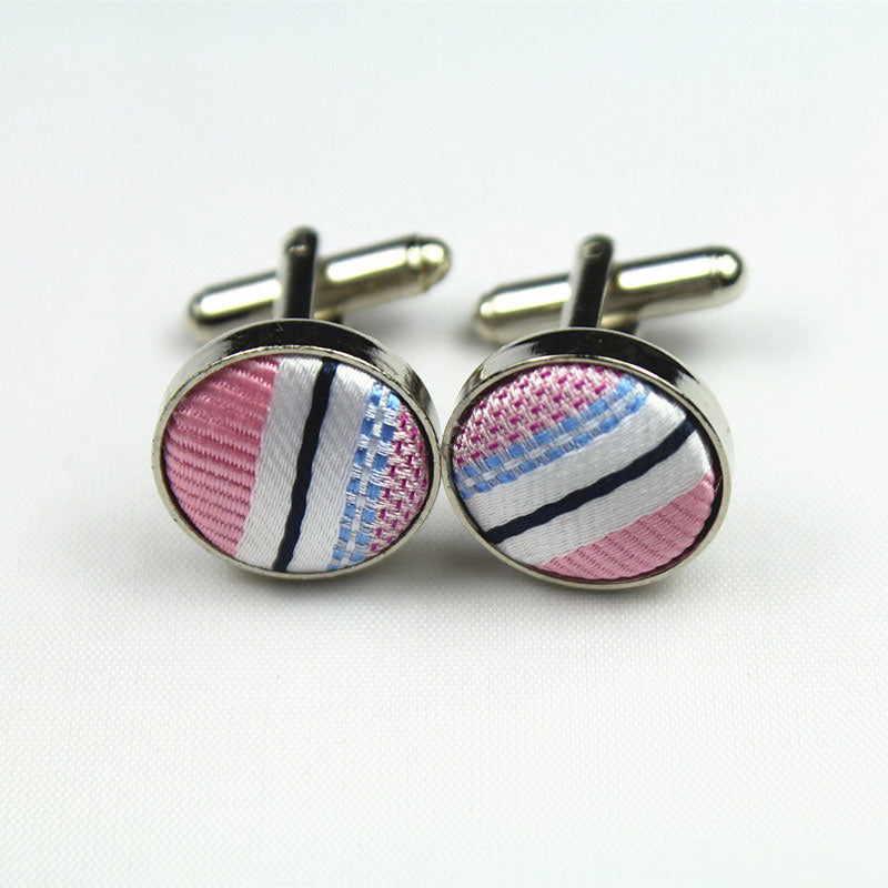 Silk Pink Stripes Gravata Tie Handkerchief Cufflink Set