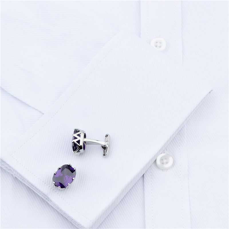 Luxury French Silver Violet Stone Cufflinks