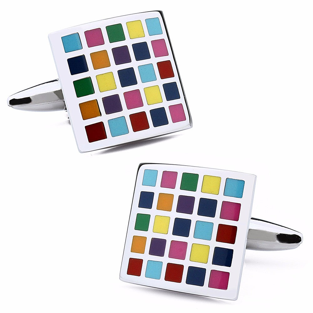 Multi Color Square Enamel Cufflinks