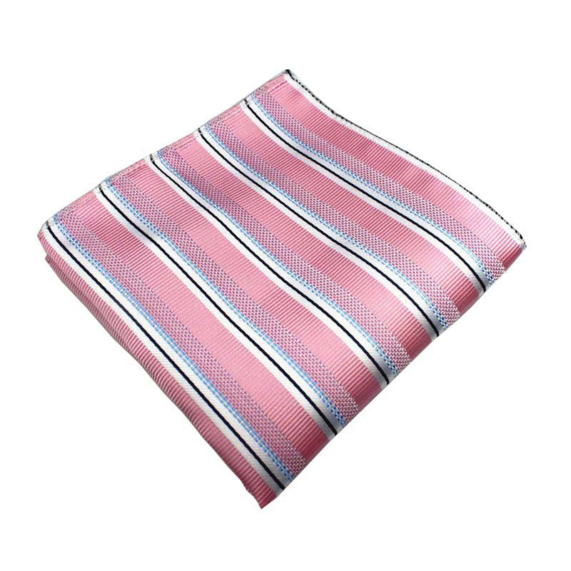 Silk Pink Stripes Gravata Tie Handkerchief Cufflink Set