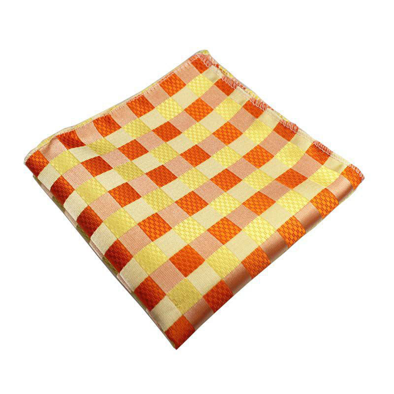 Orange Yellow Plaids Tie Handkerchief Cufflink Set