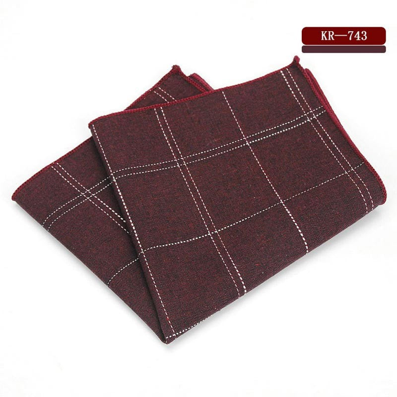 Solid Color Plaid Cotton Pocket Square