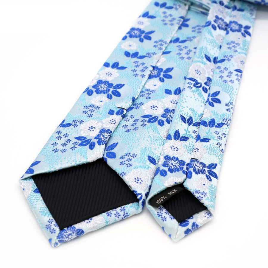 Green Blue Flowers Tie Handkerchief Cufflink Set