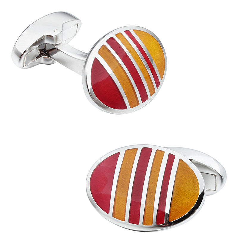 Red and Yellow Oval Enamel Cufflinks