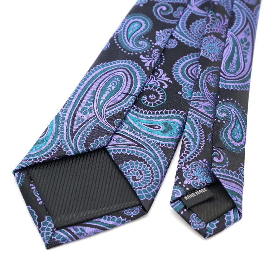 Blue Purple Paisley Gravata Tie Handkerchief Cufflink Set