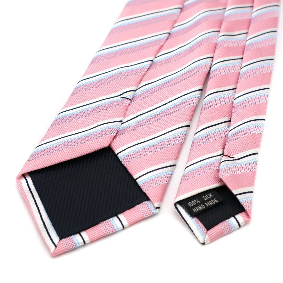 Silk Pink Stripes Gravata Tie Handkerchief Cufflink Set