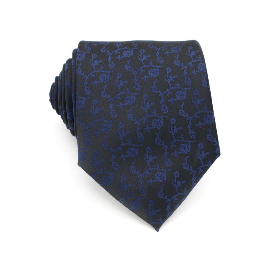 Navy Blue Floral Tie Handkerchief Cufflink Set