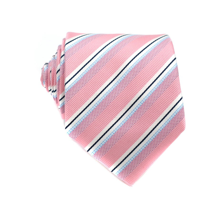 Silk Pink Stripes Gravata Tie Handkerchief Cufflink Set