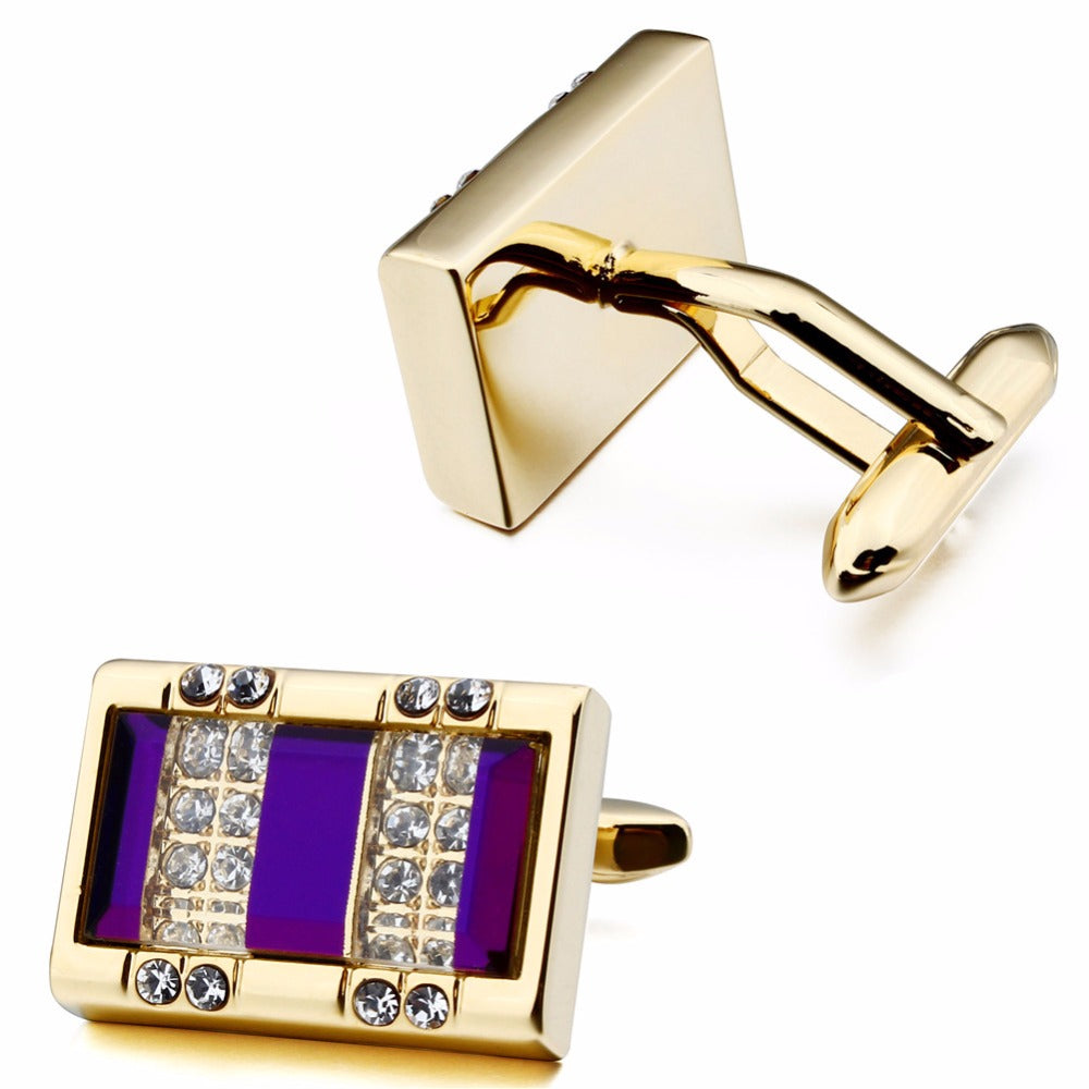 Gold Purple Crystal Cufflinks