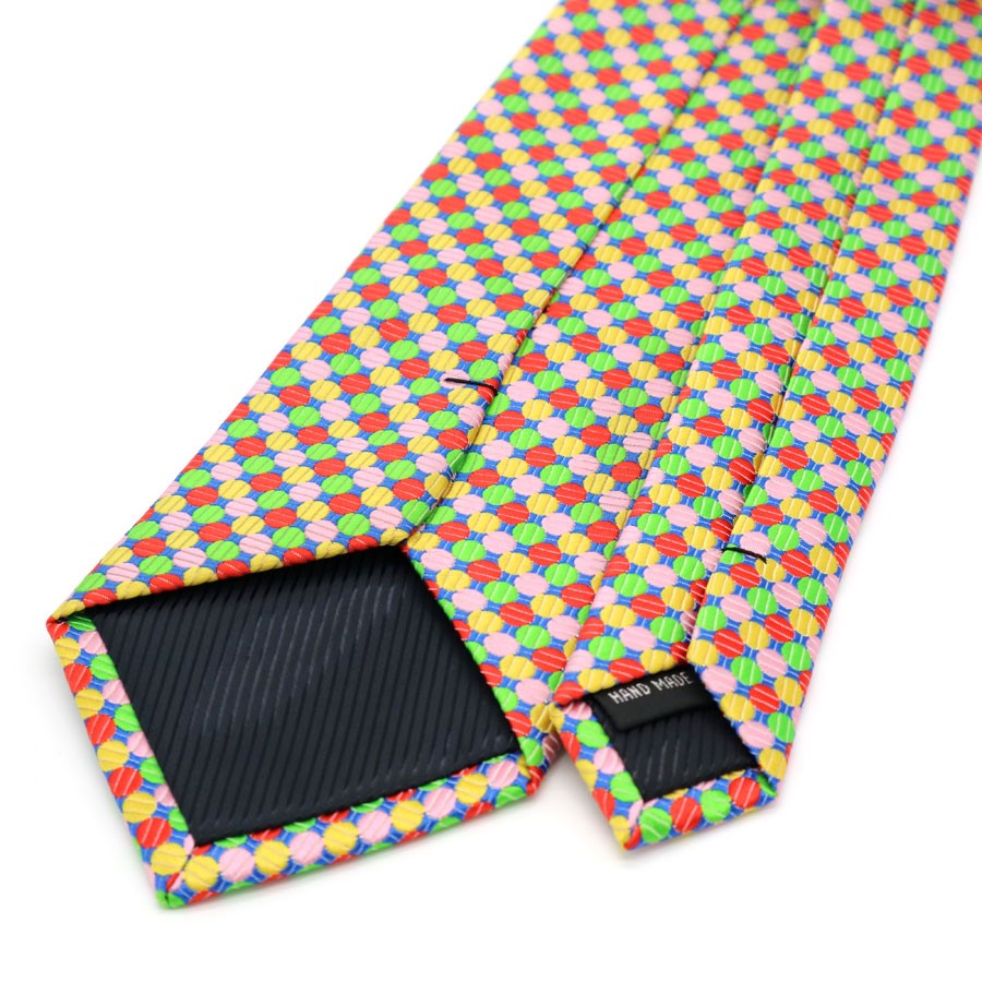Red Green Yellow Dot Tie Handkerchief Cufflink Set