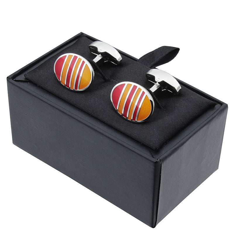 Red and Yellow Oval Enamel Cufflinks