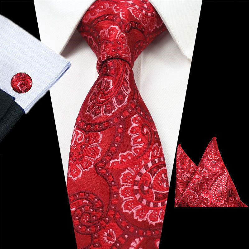 Hot Pink Paisley Tie Handkerchief Cufflink Set