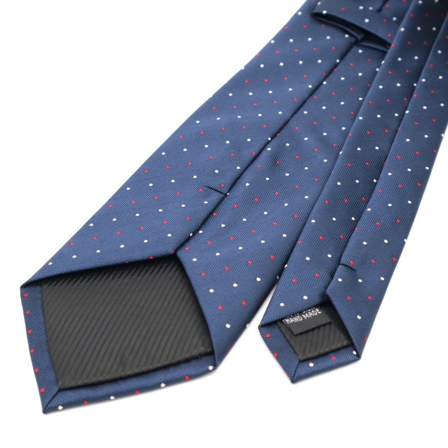 Blue Stripe Red Dots Tie Handkerchief Cufflink Set