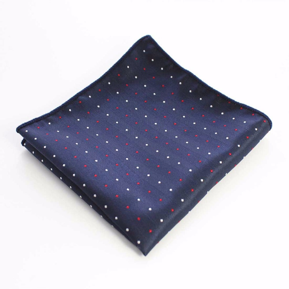 Blue Stripe Red Dots Tie Handkerchief Cufflink Set