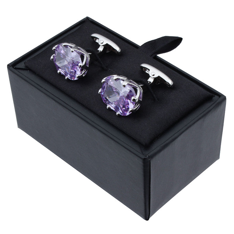 Luxury French Silver Light Purple Stone Cufflinks