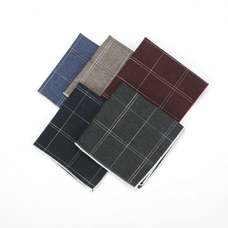 Solid Color Plaid Cotton Pocket Square