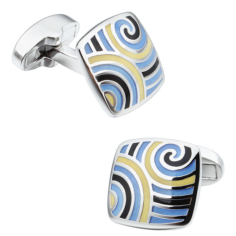 Blue and Yellow Square Enamel Cufflinks