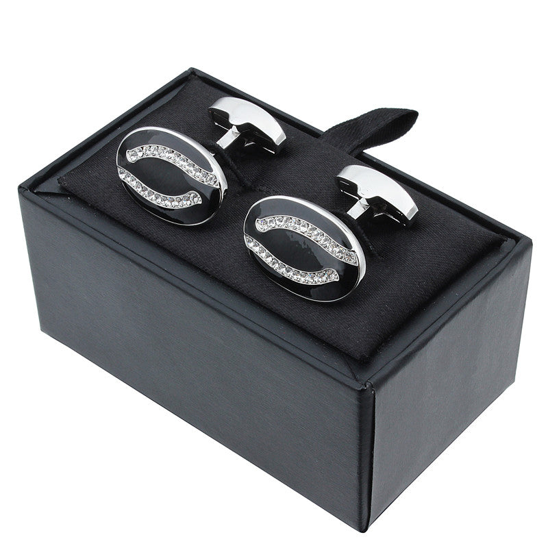 Black Oval Luxury Crystal Cufflinks