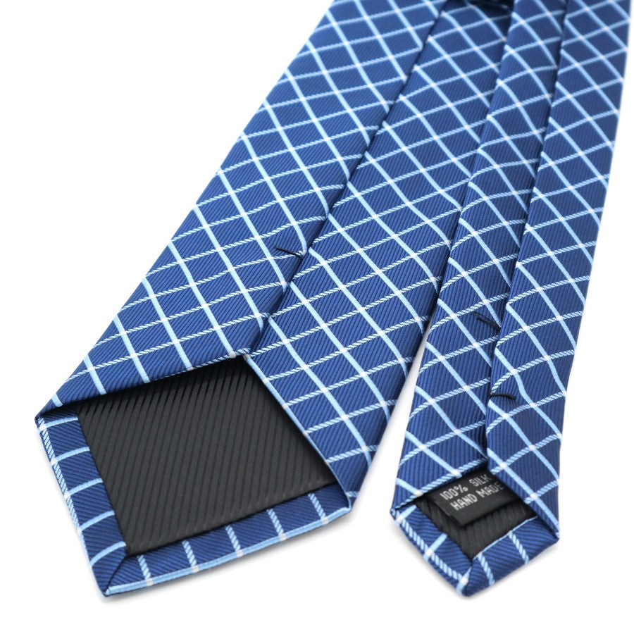 Blue Plaids Stripes Tie Handkerchief Cufflink Set