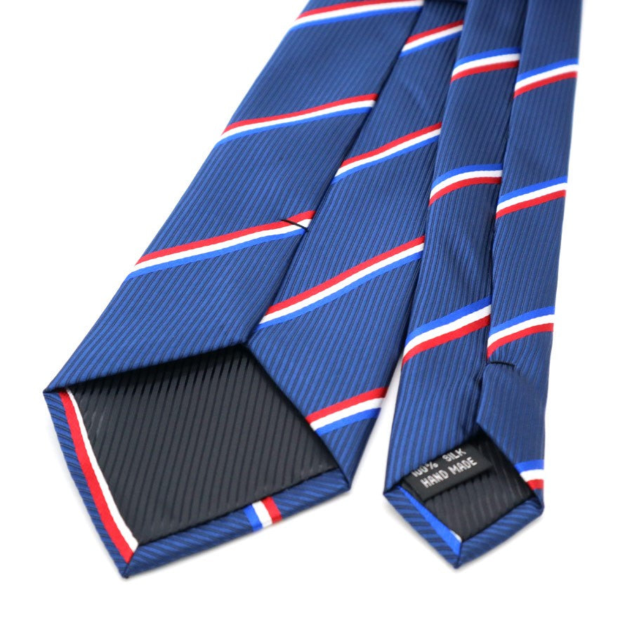 Navy Blue Red Stripes Tie Handkerchief Cufflink Set