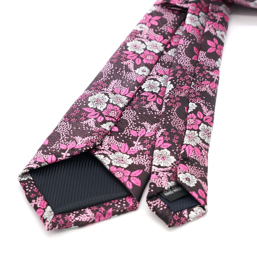 Pink Flowers Floral Tie Handkerchief Cufflink Set