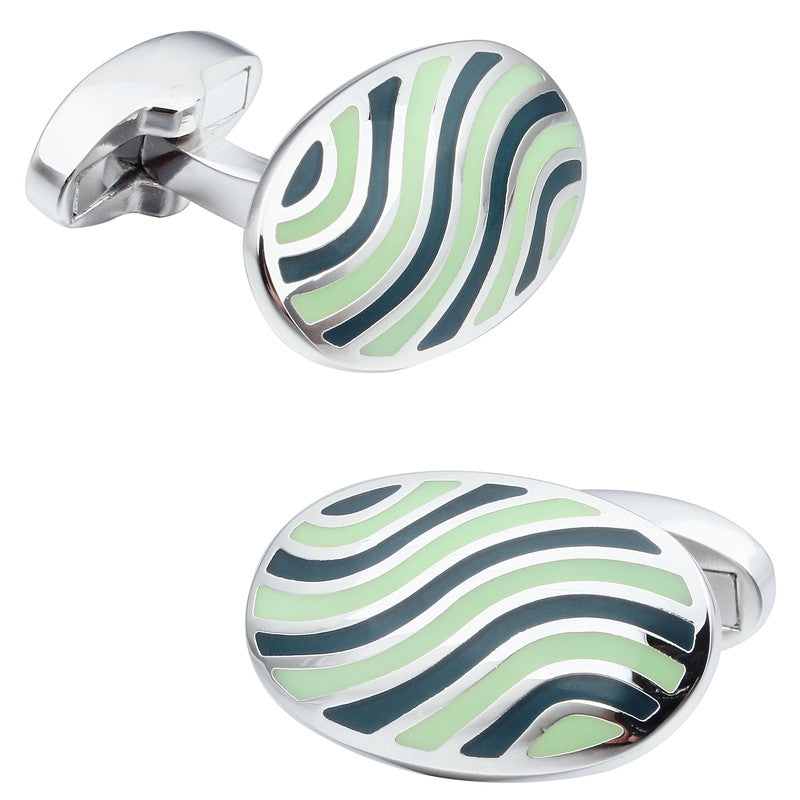 Green Irregular Stripe Oval Enamel Cufflinks