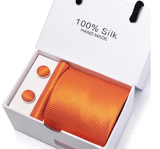Silk Plain Geometric Square Tie Set