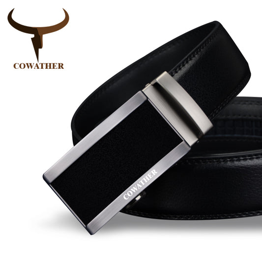 Cowather Black Genuine Leather Belt - CZ006