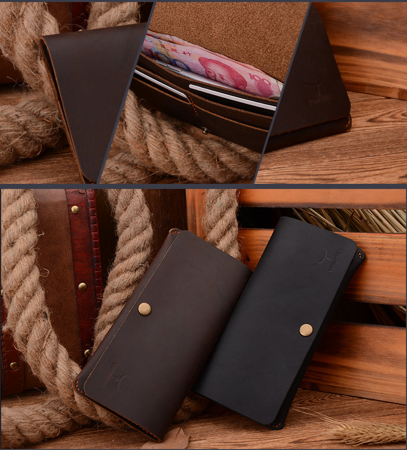 Button Closer Genuine Leather Thin Wallet