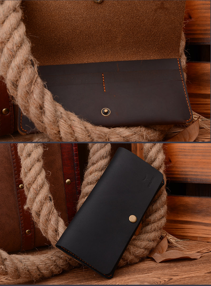 Button Closer Genuine Leather Thin Wallet