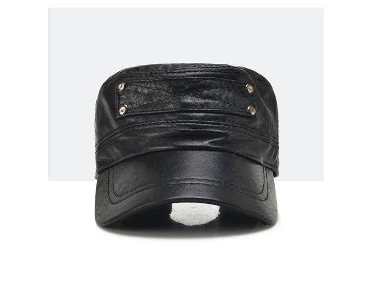 Black Sheepskin Genuine Leather Flat Baseball Cap