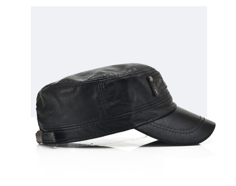 Black Sheepskin Genuine Leather Flat Baseball Cap