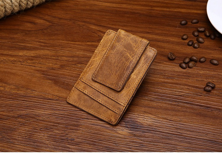 Genuine Leather Money Clip with Card Holder