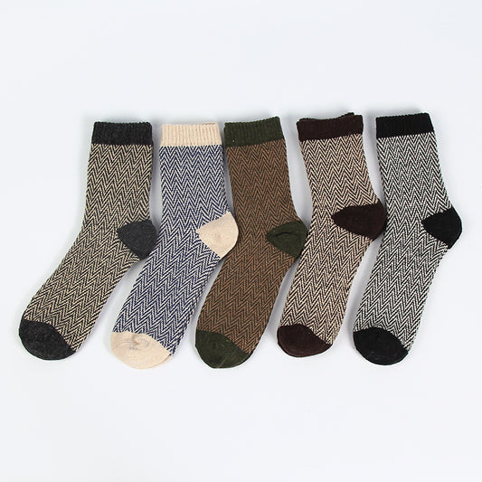 5 Pairs Ripples Pattern Warm Wool Socks
