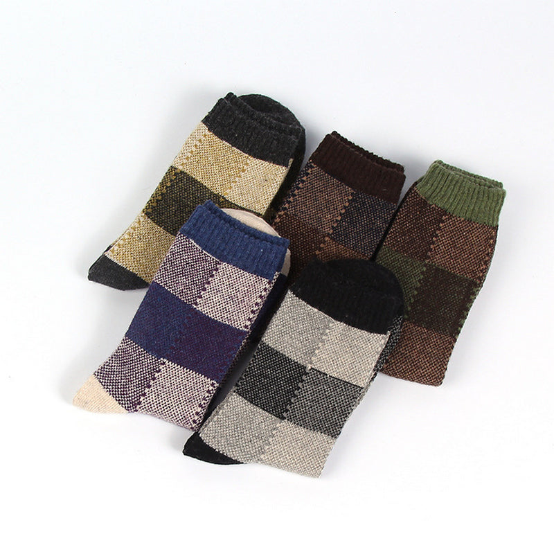 5 Pairs Retro Square Lattice Pattern Wool Socks