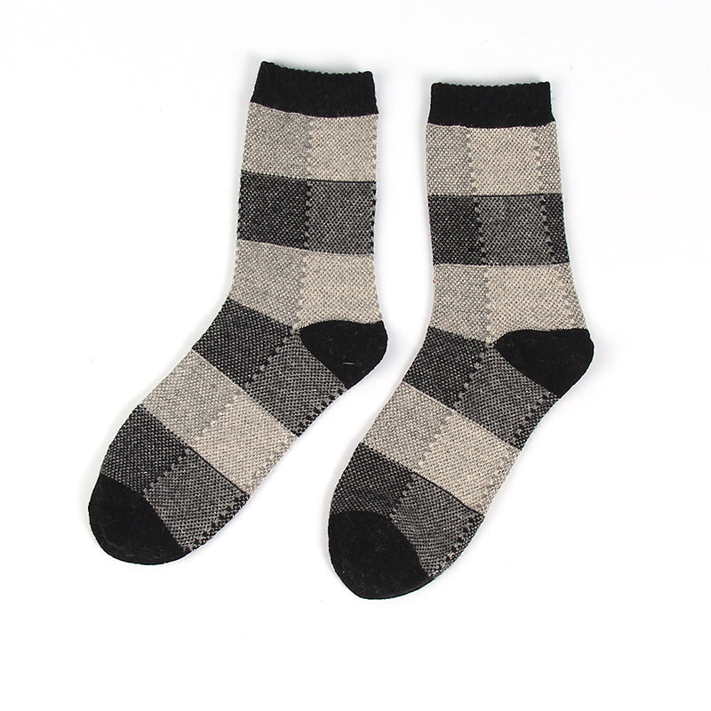 5 Pairs Retro Square Lattice Pattern Wool Socks