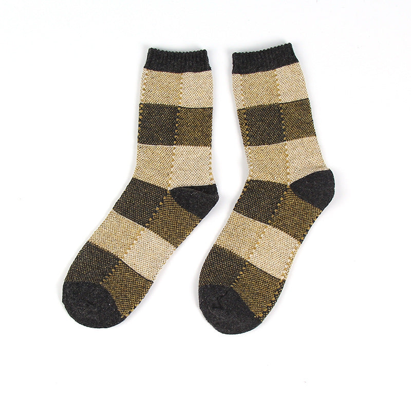 5 Pairs Retro Square Lattice Pattern Wool Socks