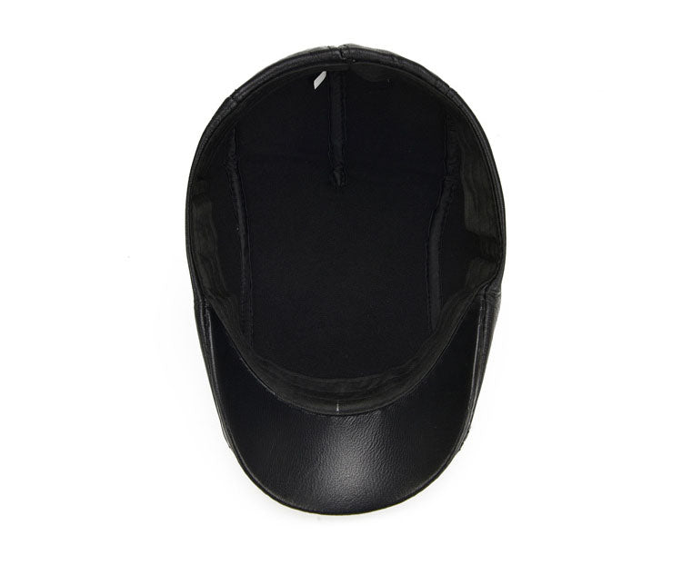 Black Genuine Leather Beret Hat