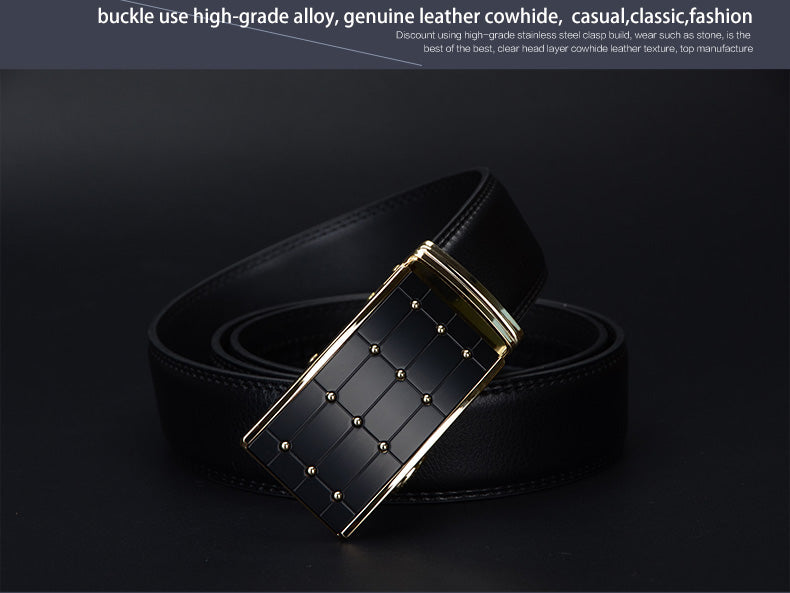 Cowather Black Genuine Leather Automatic Buckle Belt - CZ023