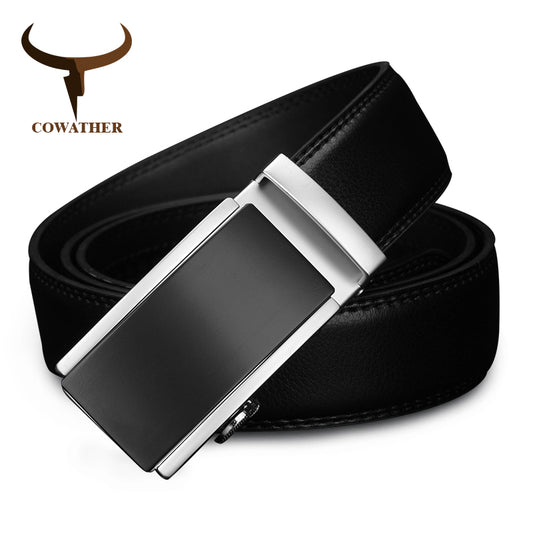 Cowather Men's Automatic Alloy Buckle Genuine Leather Belt - CZ117