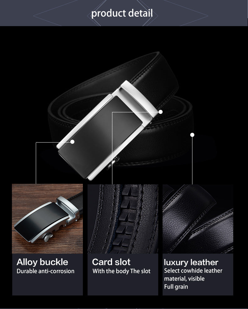 Cowather Men's Automatic Alloy Buckle Genuine Leather Belt - CZ117