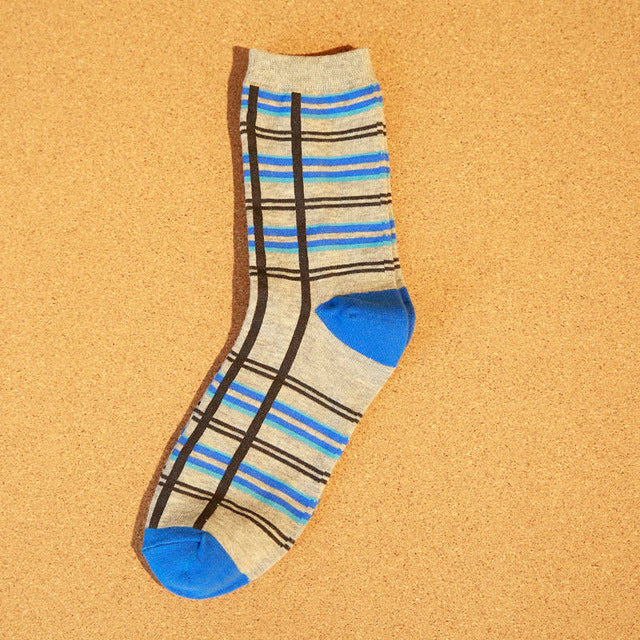 5 Pairs Mix Vertical and Horizontal Stripe Pattern Cotton Socks
