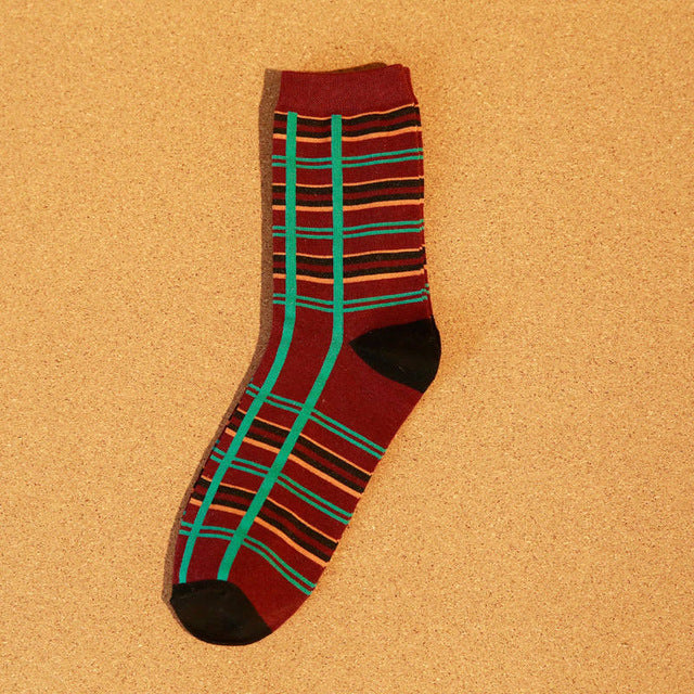 5 Pairs Mix Vertical and Horizontal Stripe Pattern Cotton Socks