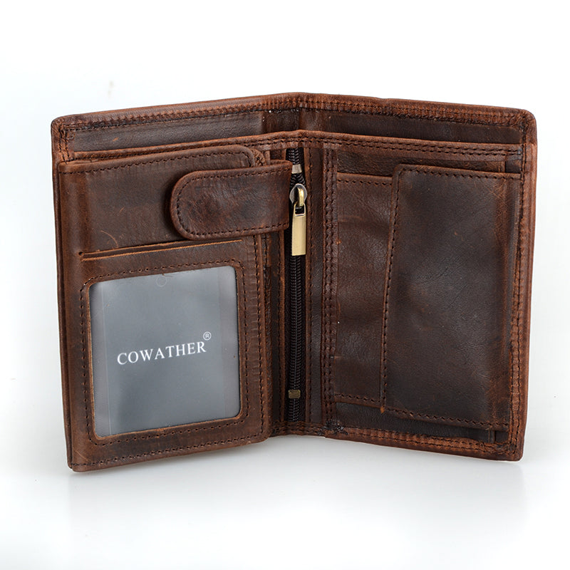 Men's Genuine Leather Compact Wallet - Coffee