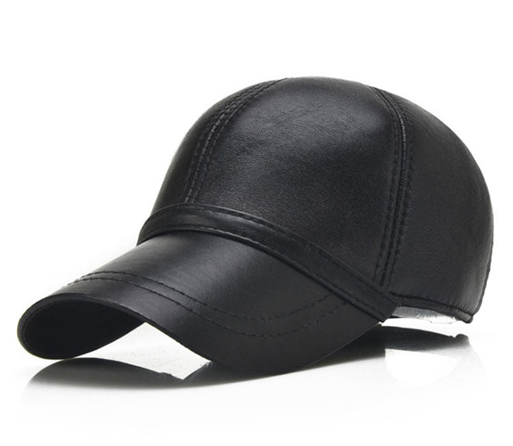 Black Sheepskin Leather Baseball Cap