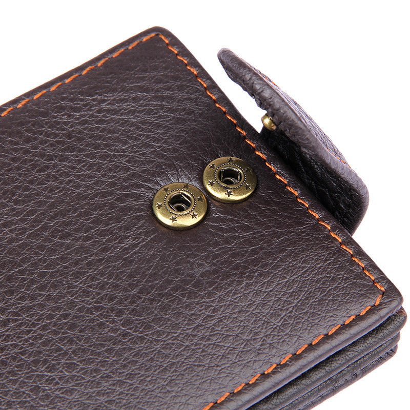 Button Closure Genuine Leather Card Holder