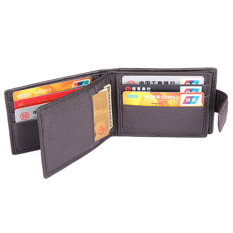 Button Closure Genuine Leather Card Holder