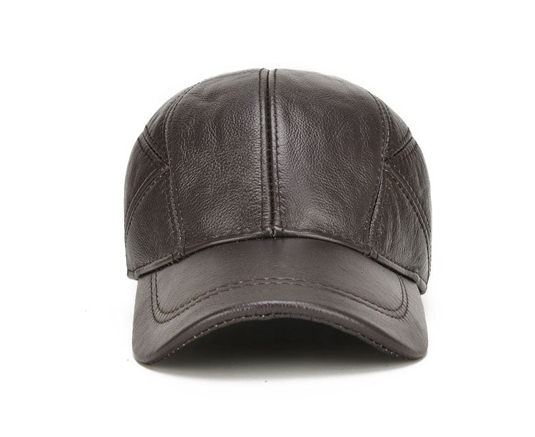 Brown Genuine Leather Baseball Cap