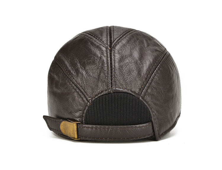 Brown Genuine Leather Baseball Cap