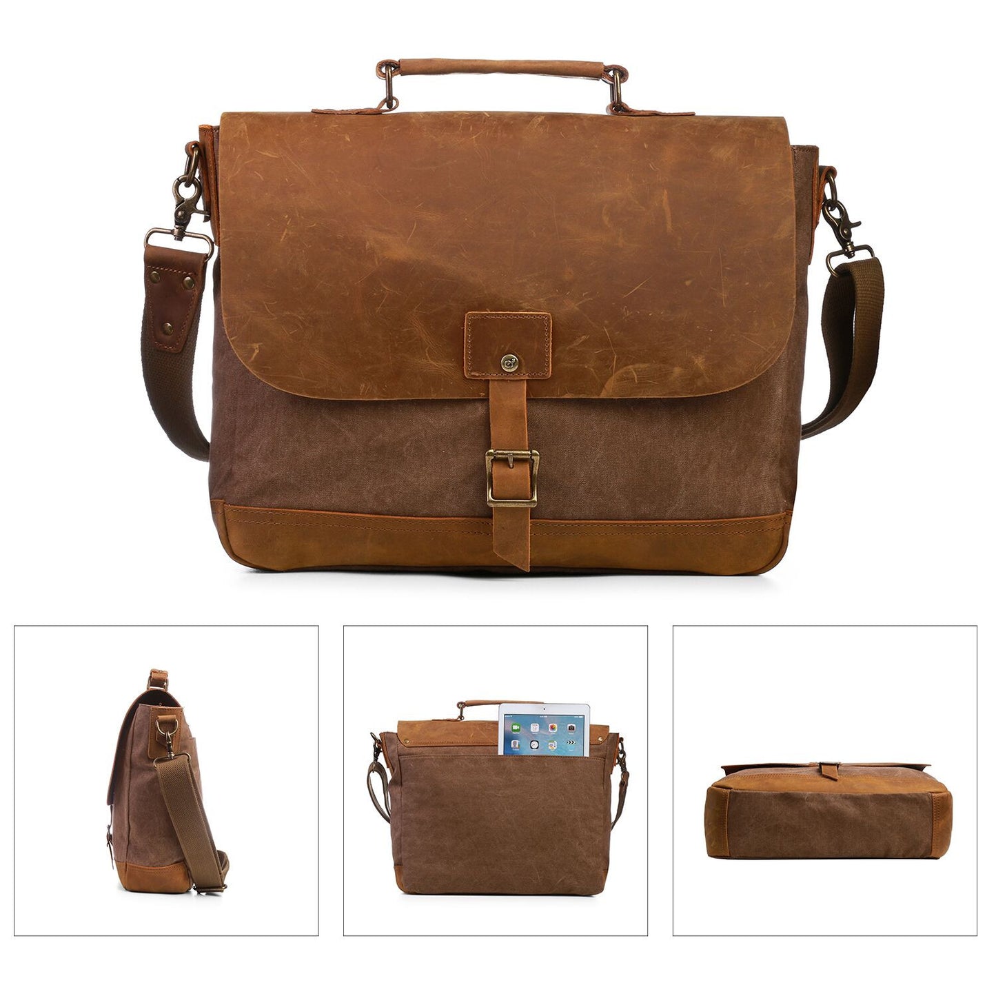 ECOSUSI Canvas Laptop Bag Briefcase Business Handbag Messenger Shoulder Bag with Padded Compartment for 15.6" Laptop